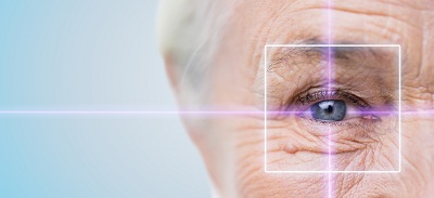 age, vision, surgery, eyesight and people concept - close up of